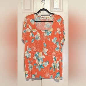 5/$25 Susan Graver Orange Floral Shirt
